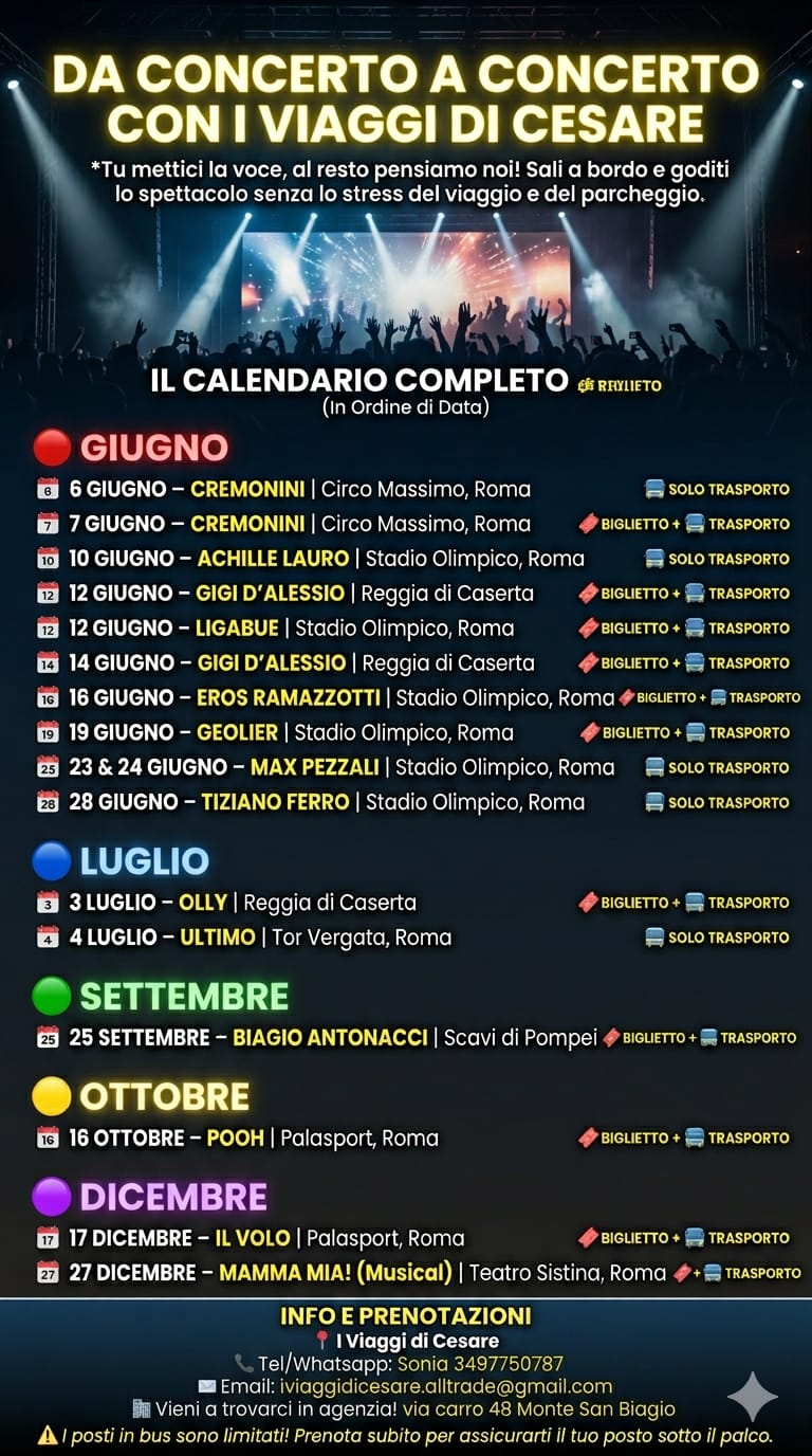 Da concerto a concerto — Calendario completo 2026